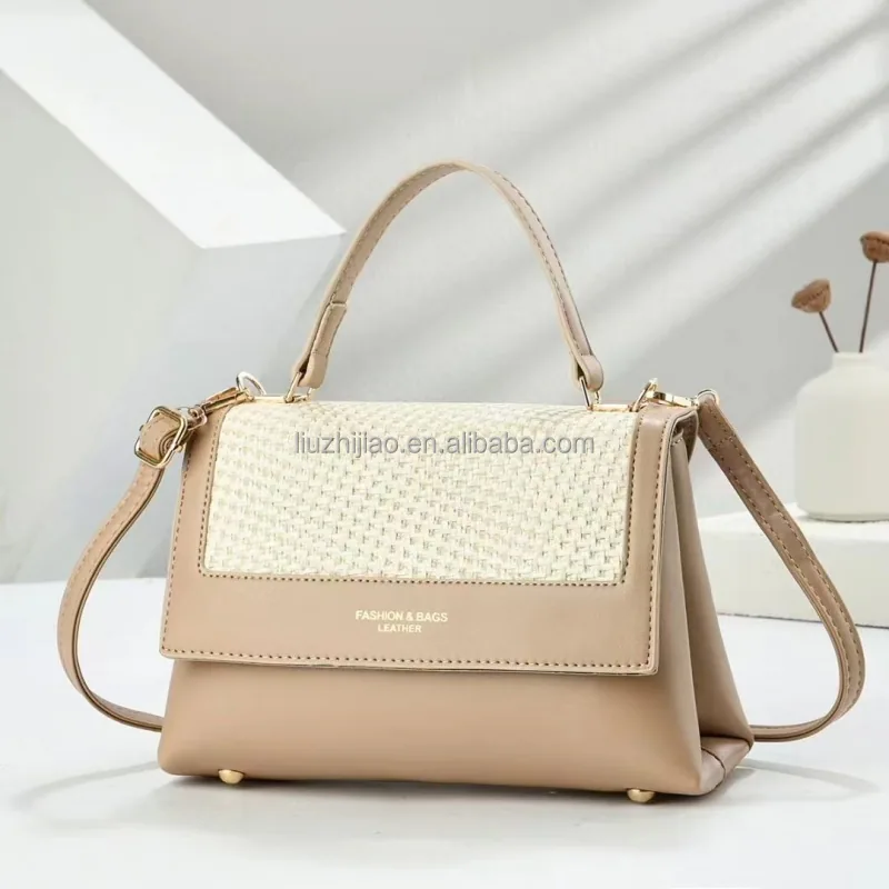 2026 New Original Woven Fabric Splicing PU Fabric Large Capacity High Quality Versatile Fashion Women's Handbag