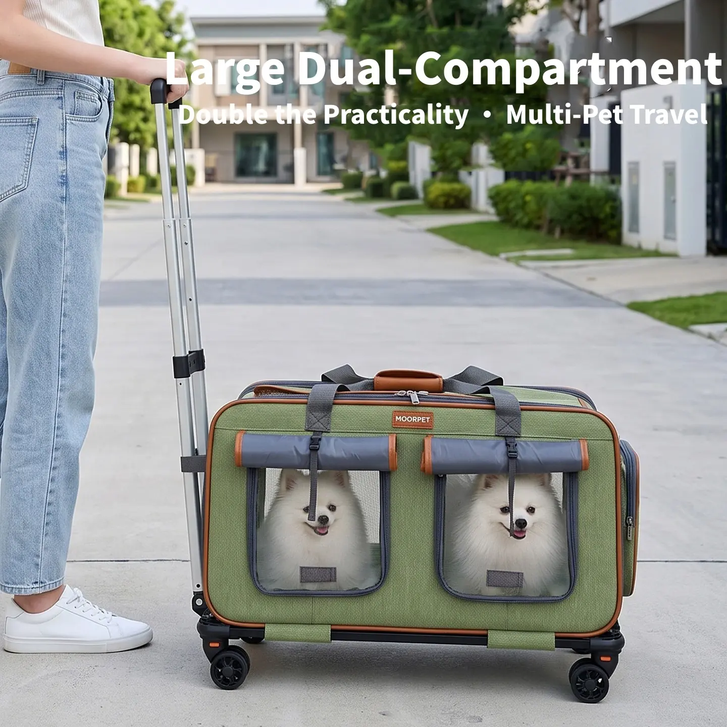 Cat & Dog Carrier Rolling Pet Travel Bag Large Capacity Breathable Mesh Dual Compartment Portable Foldable for Cats & Small Dogs