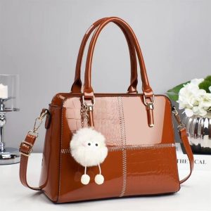 Four Grid Design Lacquer Leather PU with Pendant Large