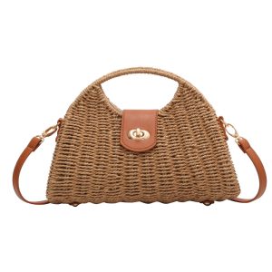 Bateli Fashionable Trendy Straw Knitted Bag for Lady Zipper