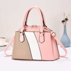 Elegant Lady with Zipper Geometric Pattern Two Handles for