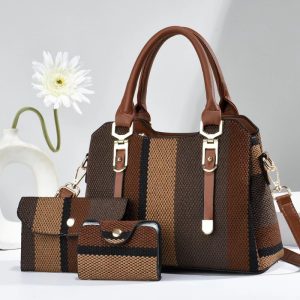 Color Block 3-Piece Bags for Women Set Wallet Card Holder