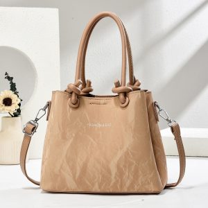 Simple and Personalized PU Leather Bucket Bag for Women