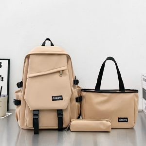 Trendy Backpack Campus Student Three-piece Set Schoolbag