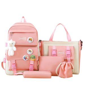 Wholesale Five-piece Korean Harajuku Style Schoolbag Set