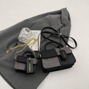 Mini Clutch Crossbody Bag PU Leather Waterproof Color Block