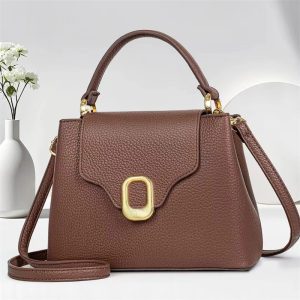 Women's New Handbag with Lychee Skin PU Leather Buckle