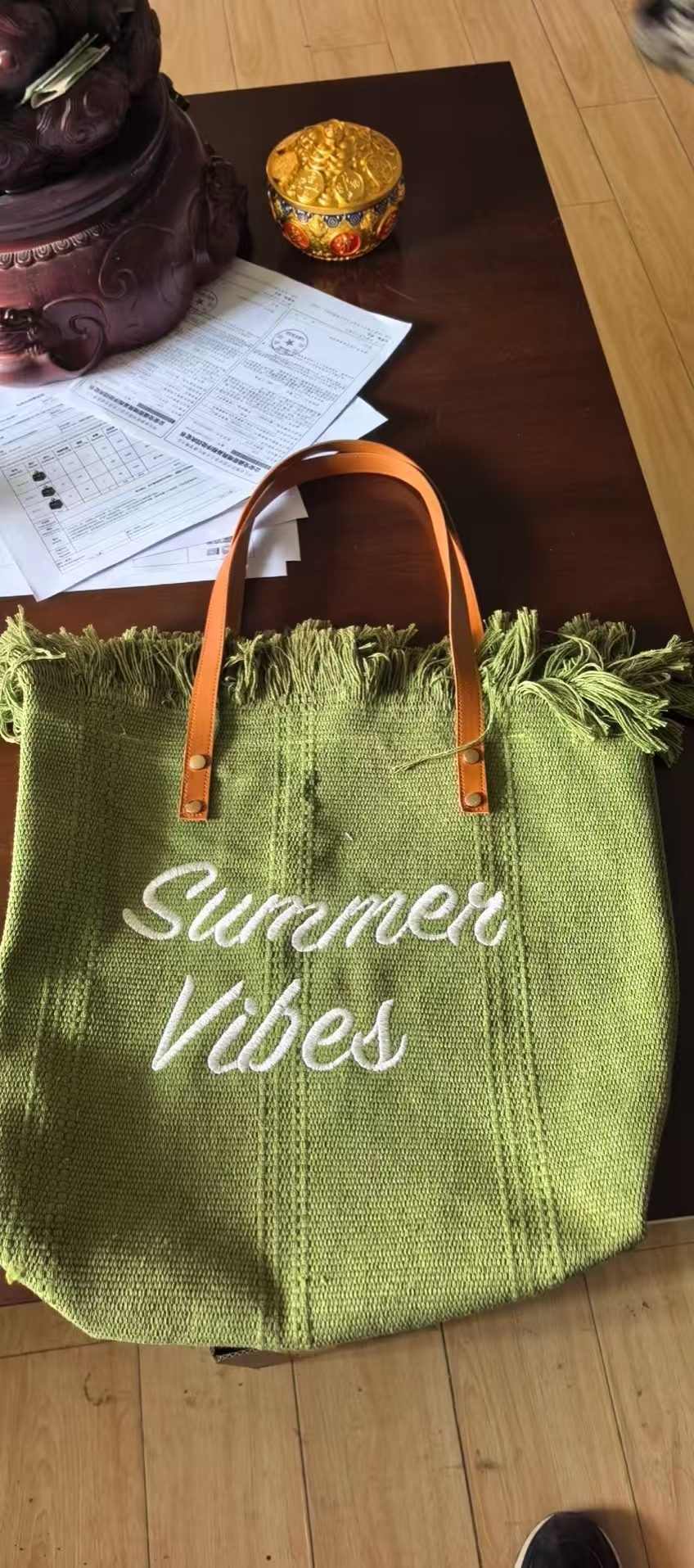 Large Capacity Canvas Bag Embroidered Letter Handbag