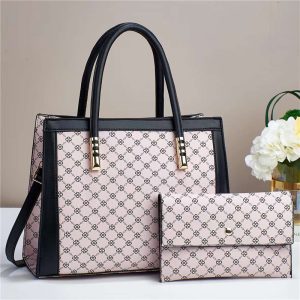 Checked Tote Bag, Vintage Women's Bag Set, Comfortable