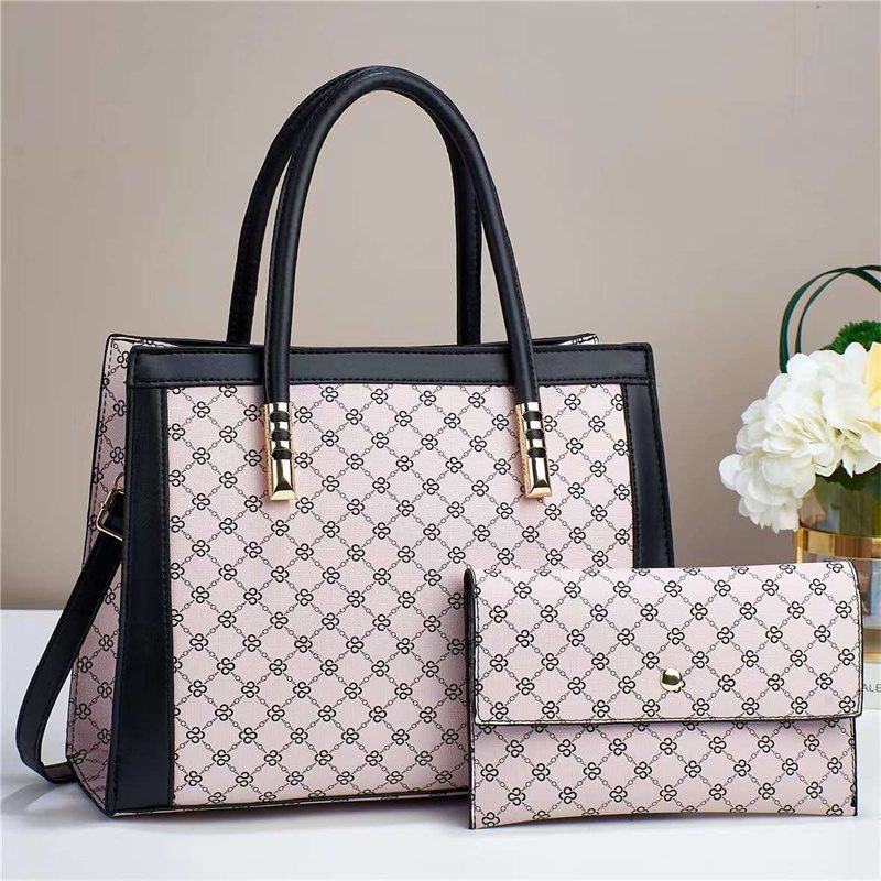 Checked Tote Bag, Vintage Women's Bag Set, Comfortable
