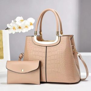Hot Sale Crocodile Pattern Tote Bag Set White PU Leather