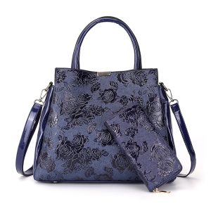 Rose Pattern Women's Handbag 2 in 1 Piece Bags Set Luxury