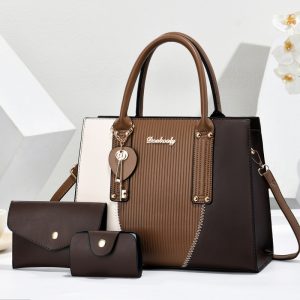 Large Capacity Colorblock Tote Bag Set Fashionable Women