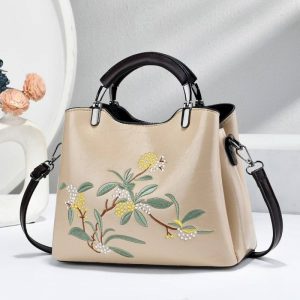 Fashionable Stylish Two Flowers Zipper PU Shoulder Bucket