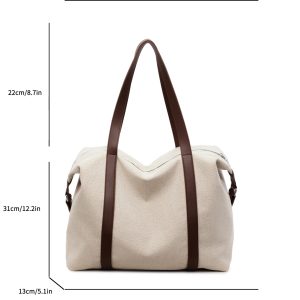 Casual Chic Oversized Canvas Shoulder Bag with Pu Leather