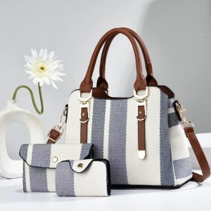 Color Block 3-Piece Bags for Women Set Wallet Large