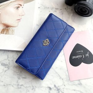 Women's Crown Leather Wallet with Embroidered Buckle Long