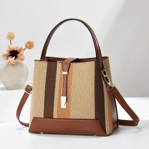 Factory New High-End PU Plaid Women's Bucket Bag Polyester